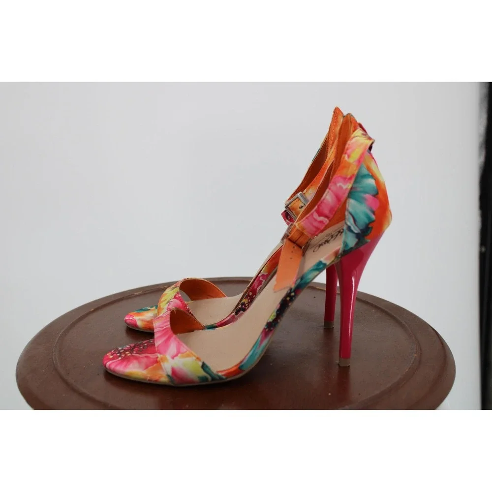 Mossimo Shoes Womens Size 7.5 Multicolor Floral Ankle Strap High Heel Sandals‎